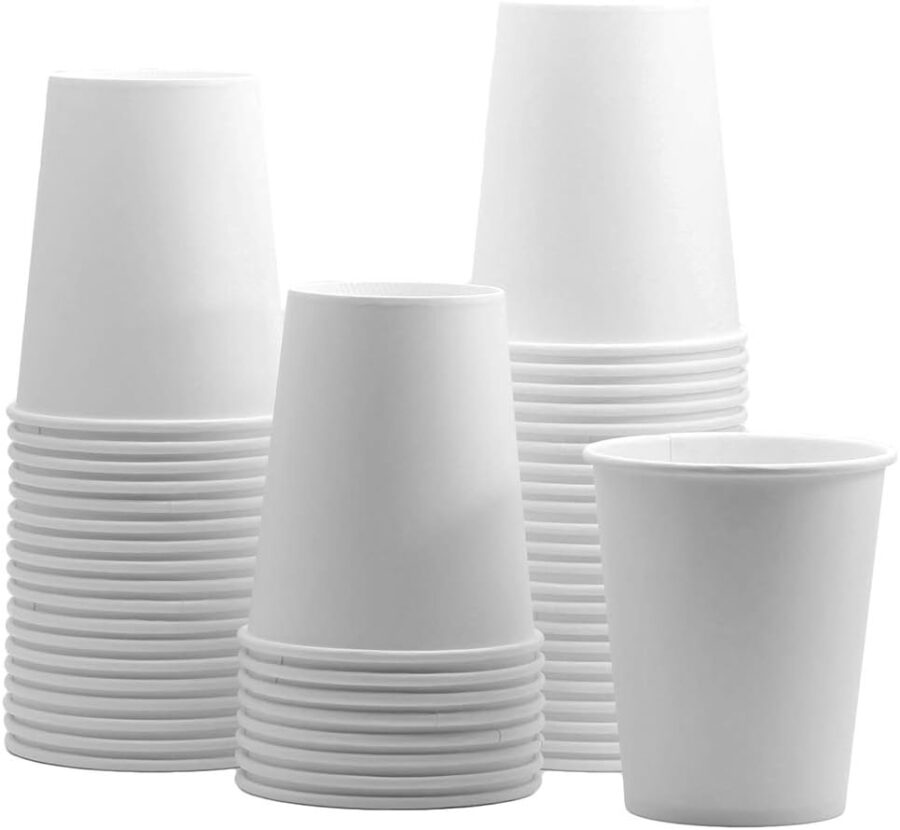 White Paper Cups [8 oz - 100 Count] Disposable Coffee Cup for Hot Drinks – Sturdy & Eco-Friendly – Paper Cups for Tea, Cocoa & More – (Formerly Comfy Package)