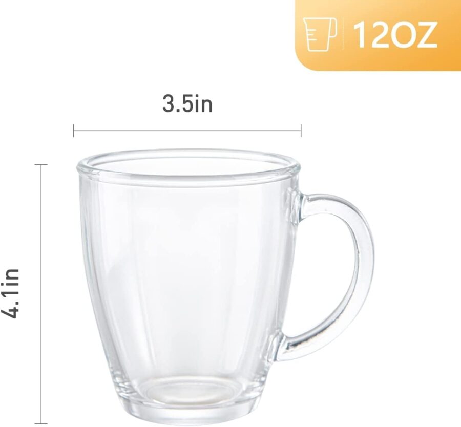 [6 PACK,12 OZ] - Premium Glass Coffee Mugs with Handle. Transparent Tea Glasses for Hot/Cold Beverages, Perfect Design for Americano, Cappuccino, Tea and Beverage. - Image 2