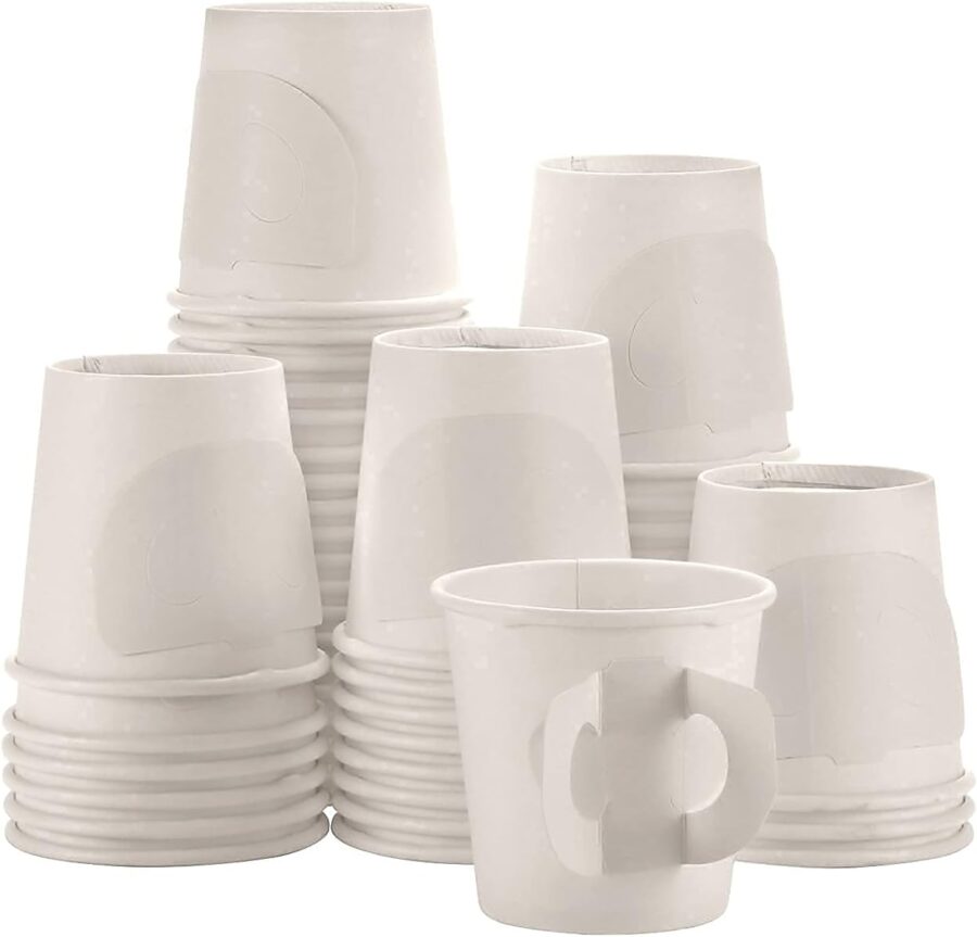 Premium Espresso White Paper Cups with Handles - 4 oz (50 Pack) - Elegant, Eco-Friendly & Perfect for Creamy Coffee Moments