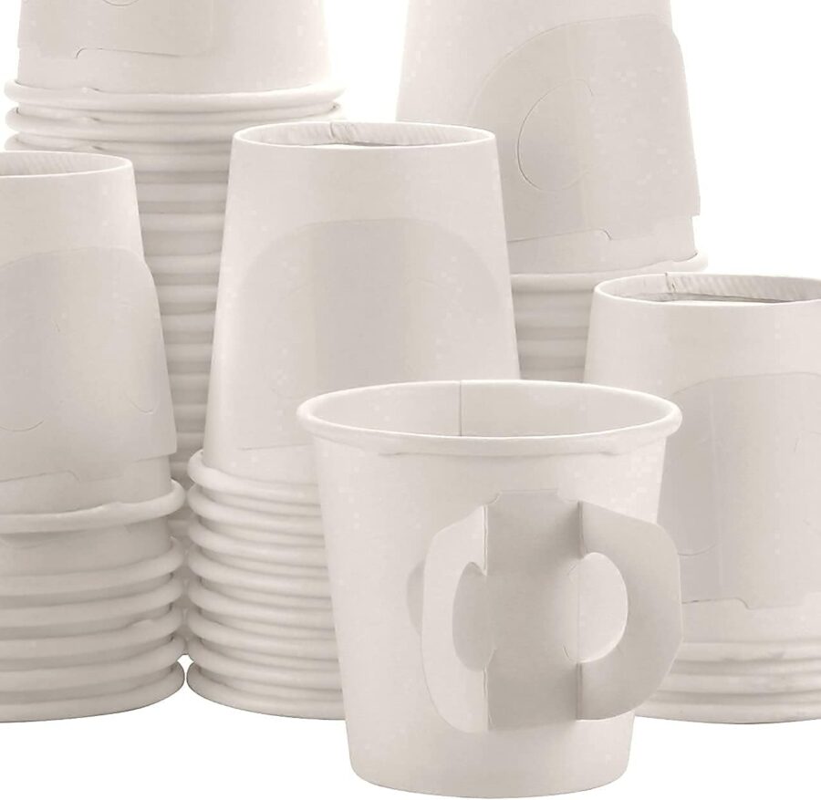 Premium Espresso White Paper Cups with Handles - 4 oz (50 Pack) - Elegant, Eco-Friendly & Perfect for Creamy Coffee Moments - Image 2