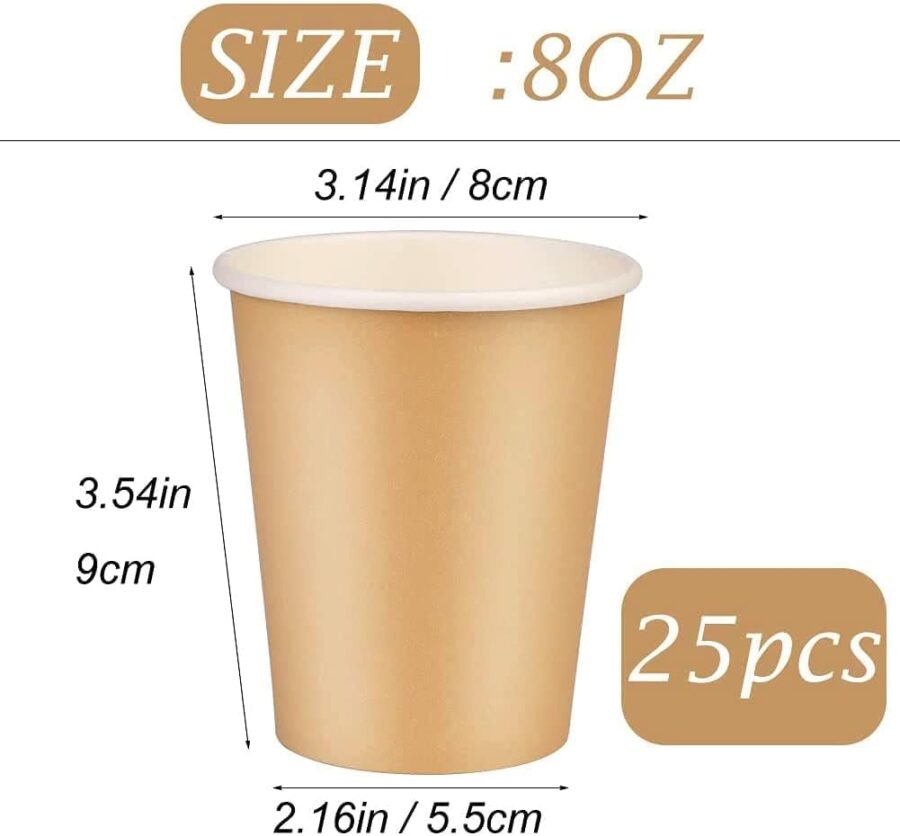 25 Pack 8 oz Disposable Paper Cups, Disposable Coffee Cups, Hot/Cold Beverage Drinking Cup for Offices, Home Kitchens, Coffee Shops（Khaki） - Image 2