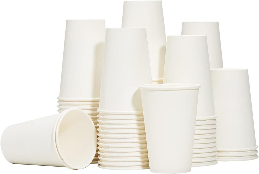 Disposable Paper Coffee Cups 12 oz [100 Pack],12 oz White Hot Coffee Paper Cups, Thickened Paper Style