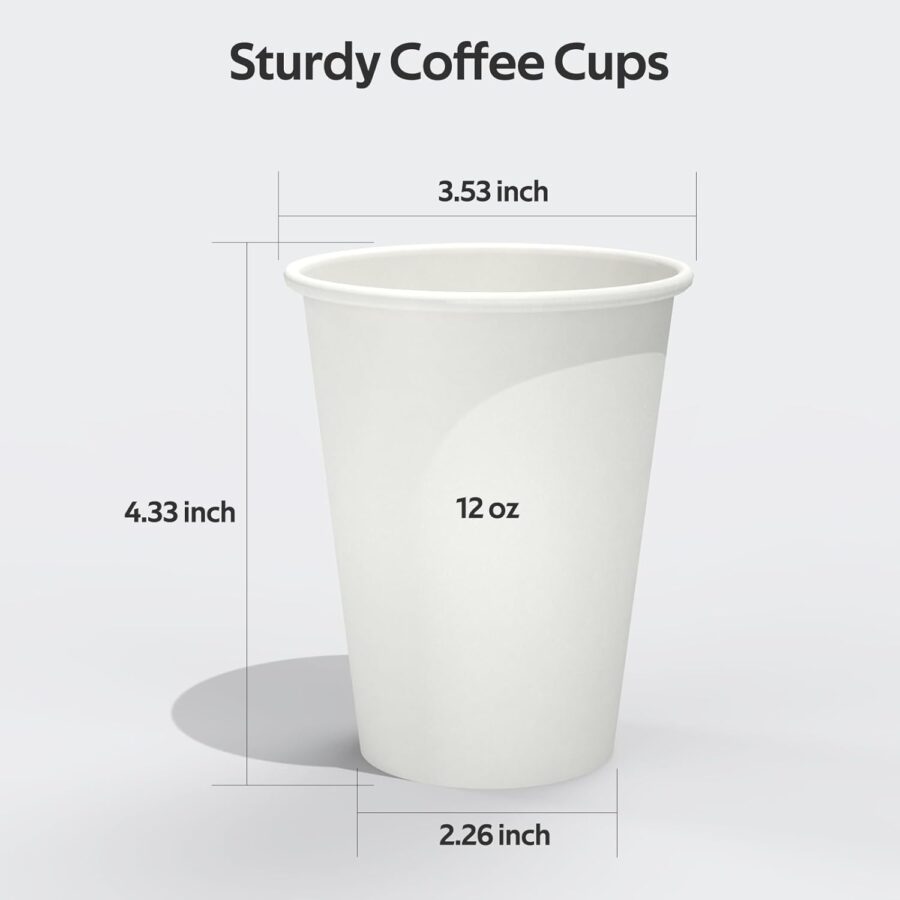 100 Count 12 oz Coffee Cups, Leak-Free Food Safe Paper Cups 12 oz, Disposable 12oz White Paper Cups for Cold and Hot Drinks - Image 2