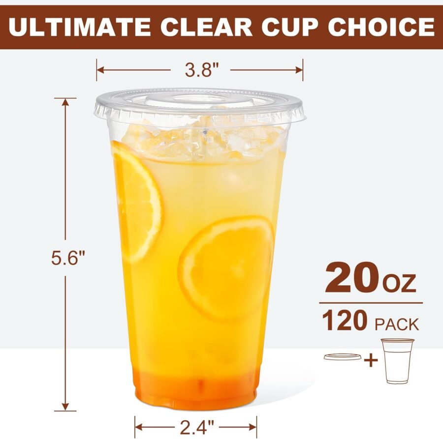 120 Sets - 20 oz Clear Plastic Cups with Lids, Disposable Cups With Straw Slot Lids for Cold Drinks, Milkshake, Smoothie, Iced Coffee and TO-GO Drinkings - Image 2