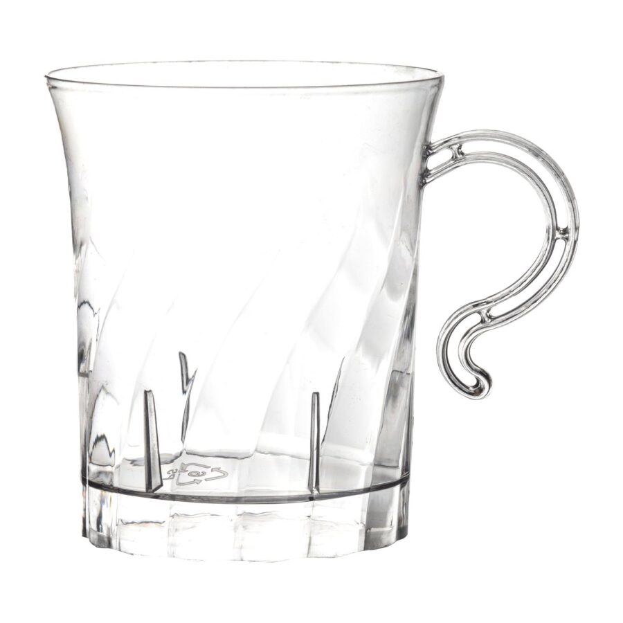 Elegance Plastic Coffee Cup/Tea Mug/Punch Cup w/Handle, 40 Count, 8-Ounce, Clear