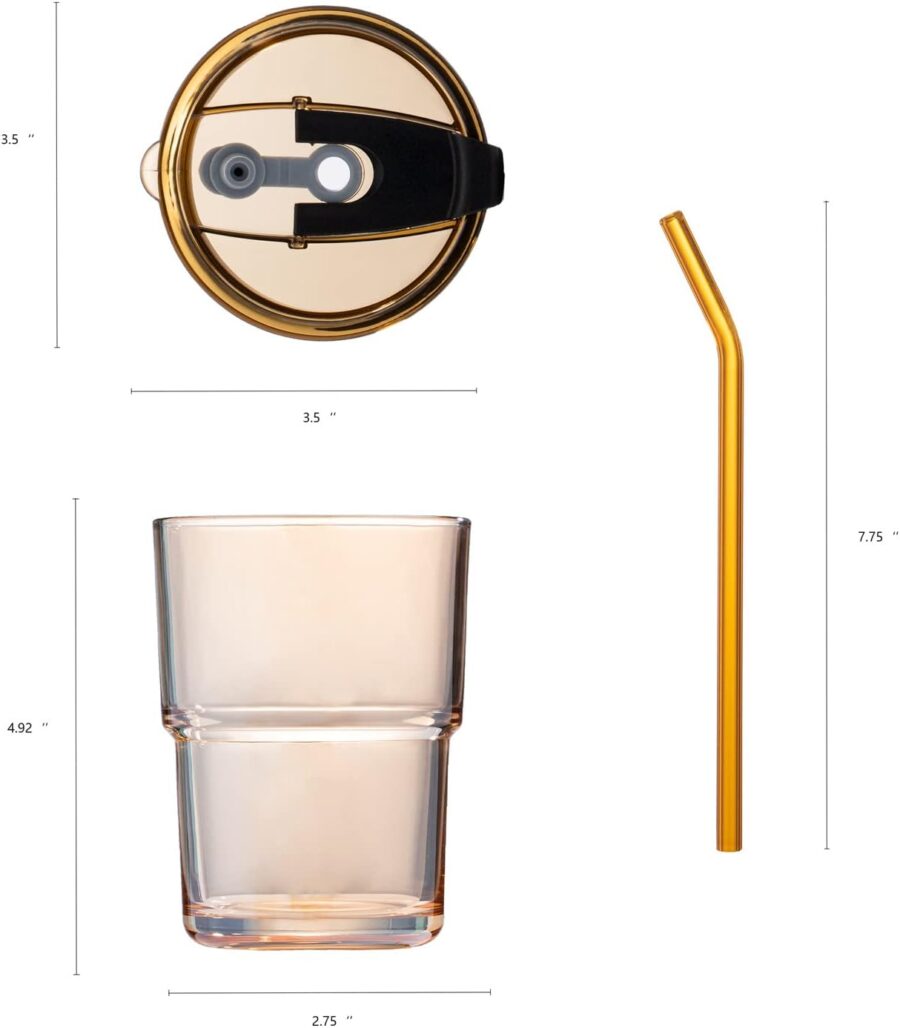 13oz/400ml Tumbler Water Glass, Cups with Straw and Lid Sealed Carry on for Coffee, Iced Tea, Thick Wall Insulated Glass Cup (Amber)… - Image 2
