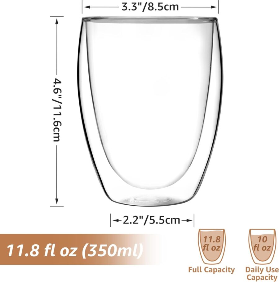 11oz Glass Coffee Mugs Set of 2, Double Wall Insulated Coffee Cups, Clear Drinking Glasses for Tea,Coffee,Latte,Milk,Juice - Image 2