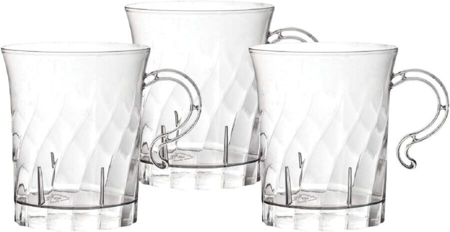 Hard Plastic 8 oz. Swirled Coffee/Tea/ Party Cups With Handle, Clear, 20 Count