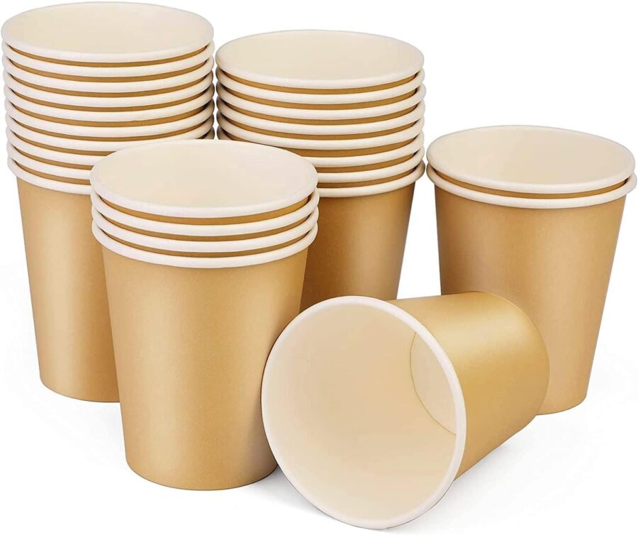 25 Pack 8 oz Disposable Paper Cups, Disposable Coffee Cups, Hot/Cold Beverage Drinking Cup for Offices, Home Kitchens, Coffee Shops（Khaki）