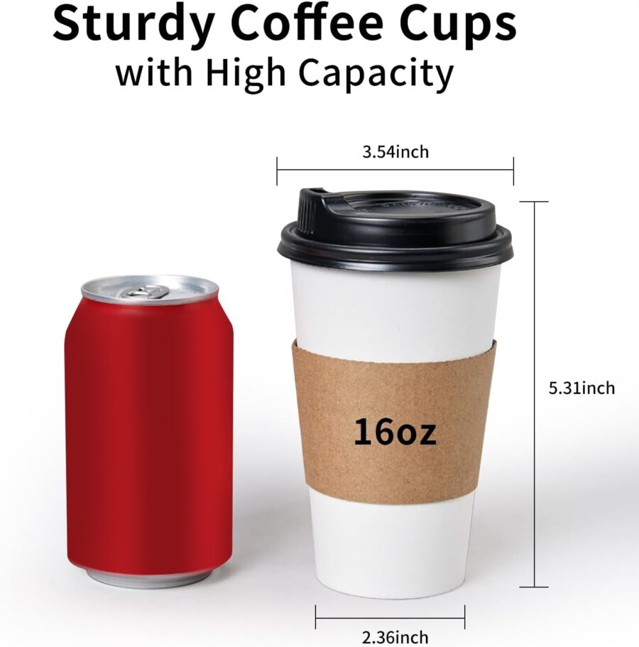 Disposable Coffee Cups with Lids 16 oz 50 Pack, Coffee cups with Lids and Sleeves, To Go Coffee Cups, Hot Paper Cups for Hot Beverages in Party, Family, Office, Upgraded - Image 2