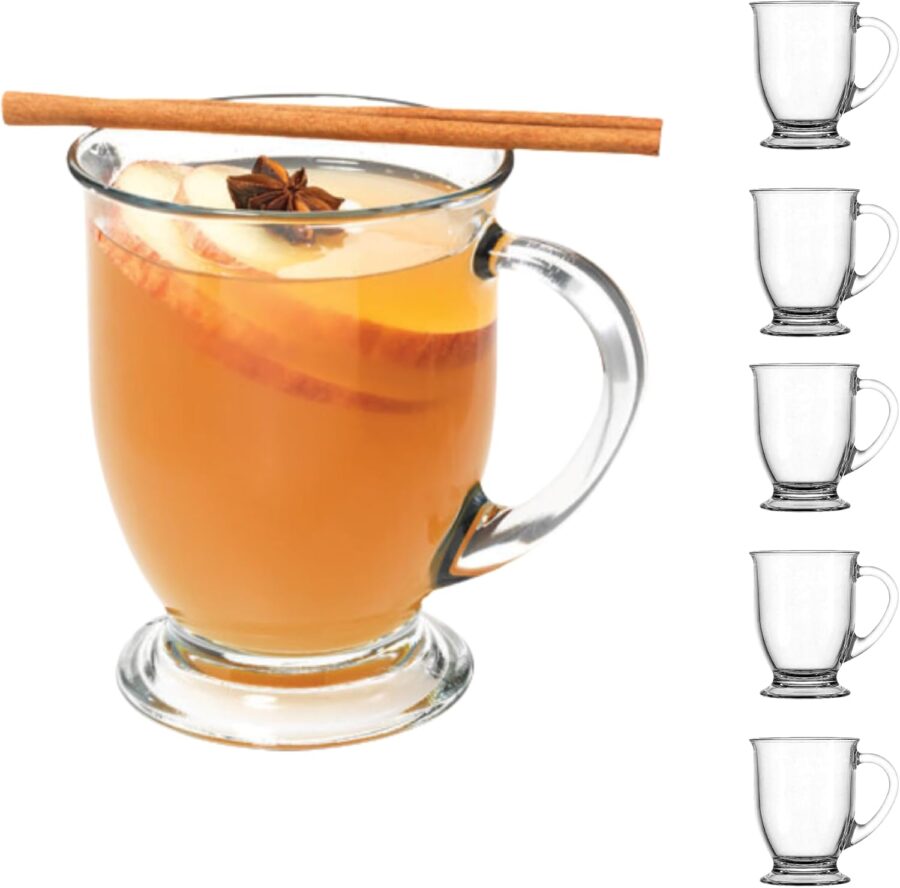 Café Glass Coffee Mugs, 16 oz, Set of 6