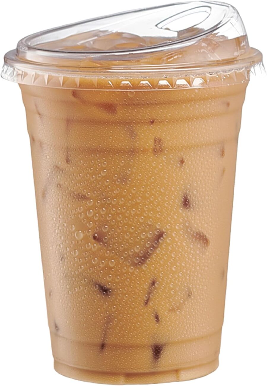 Clear Plastic Cups with Lids [16 oz - 50 Count] - Disposable Iced Coffee Drink Cups with Strawless Sip Lids for Smoothies, Juices, and More - Formerly Comfy Package