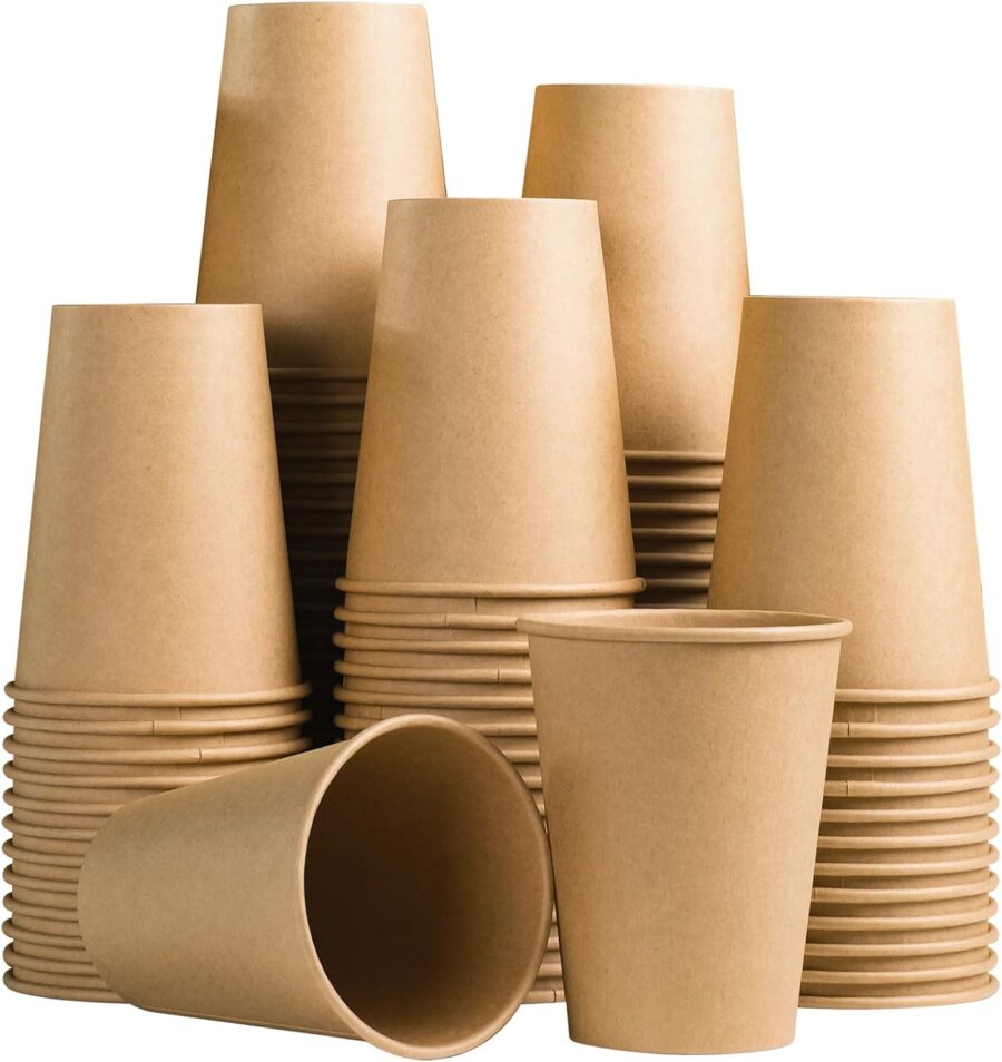100 Count 12 oz Kraft Paper Cups, Disposable Hot/Cold Paper Coffee Cups, 12 Ounce Beverages Cups, Water Cups for Party Picnic Travel and Events
