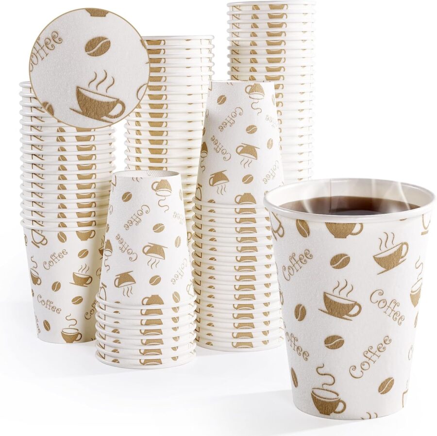 100 Count 12 oz Coffee Cups, Insulated Paper Coffee Cups for Cafes, Families and Parties