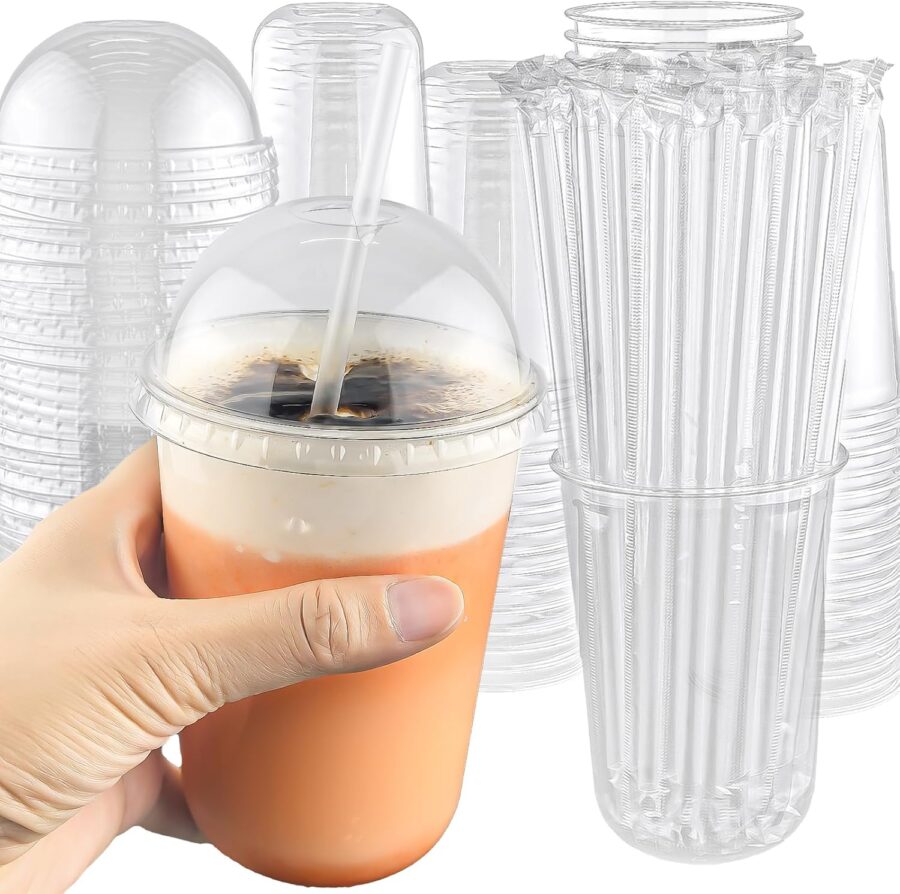 50 Set 16oz Disposable Clear Plastic Cup with Lids and Straws, Sturdy & Food Safe Iced Coffee Cups, Plastic Cold Drinks Cups for Smoothie, Milk Tea, Assorted Beverages Party Supplies - Image 2