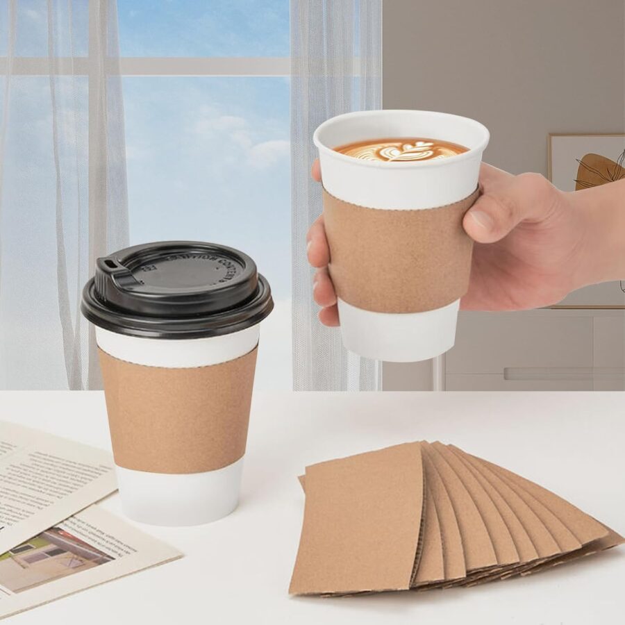 12 oz 50 pack Disposable Paper Coffee Cups with Lids and Sleeves - Image 2