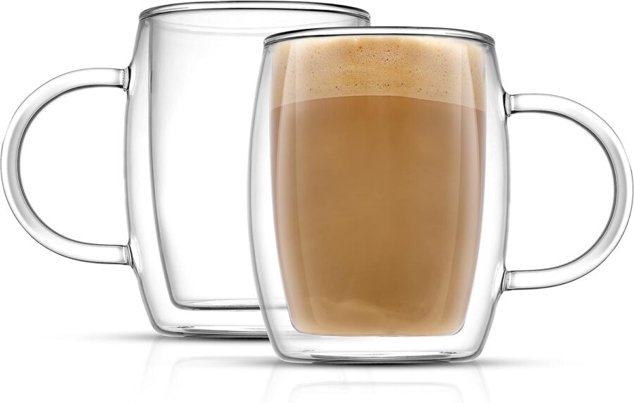 Double Wall Glasses 13.5-Ounce Insulated Mugs Double Walled Glass Cups For Coffee Tea Set of 2