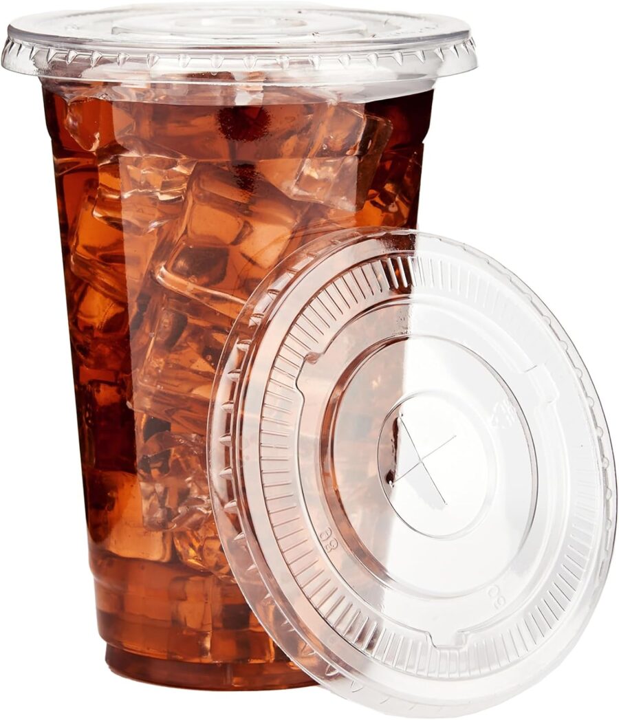 16 oz. - 100 Pack Clear Plastic Cups With Lids, Disposable Iced Coffee Cups with Flat Lids, Crystal Smoothie Cup for Party, Lemonade Stand, Cold Drinks, Juice, Milkshake