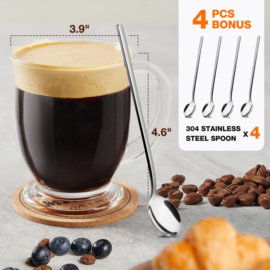 Glass Coffee Mugs Set of 4, Clear Large Coffee Mug 15 Oz With Handles for Hot Beverages, Clear Mugs for Tea, Cappuccino, Latte, Espresso Coffee, Juice, Glass Coffee Cups - Image 2