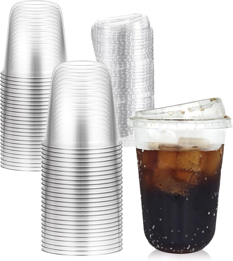 50 Sets Clear Plastic Coffee Cups with Sip Lids, Disposable  Cups for Iced Coffee, Smoothie, Cold Beverage, Plastic Crystal for Shops and Party Catering (Clear, 16 oz)