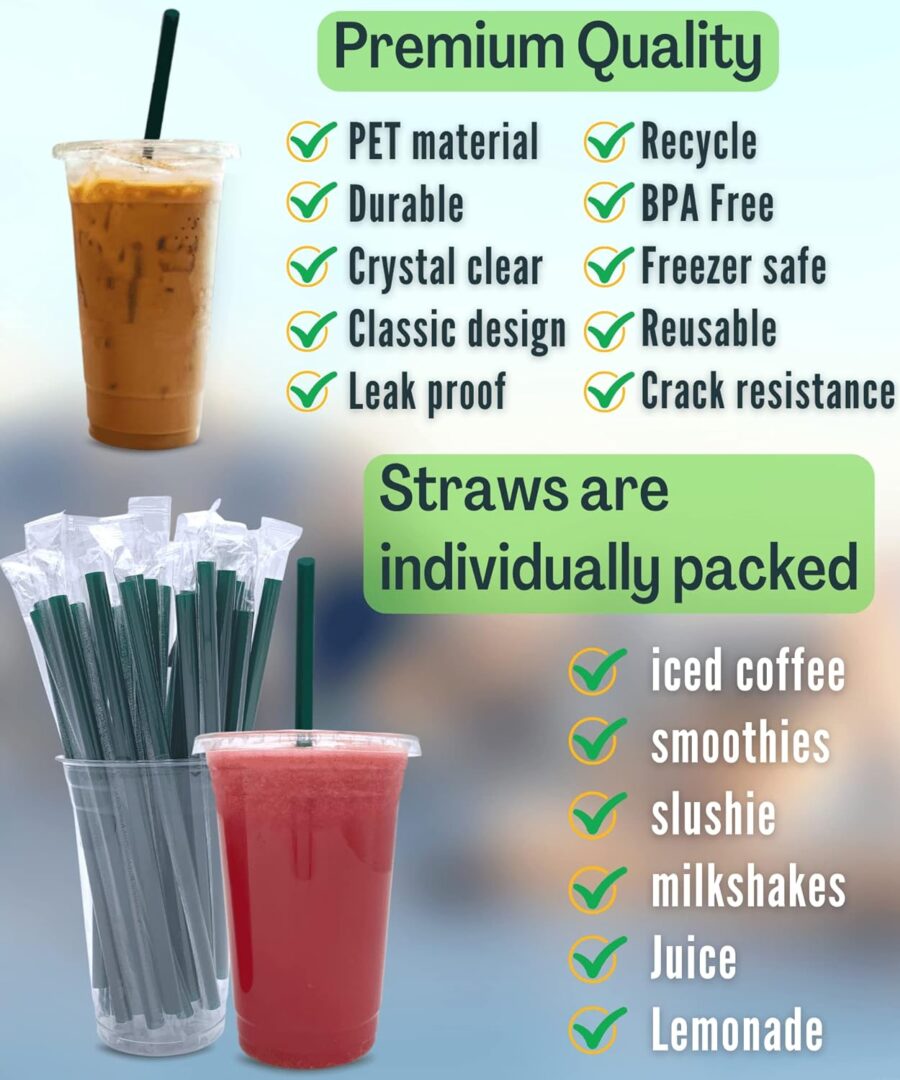 20 oz Clear Plastic Cups with Lids and STRAWS, Disposable Drinking Cups for Cold Drinks, Iced Coffee, Milkshakes, Smoothies, 25 Sets - Image 2