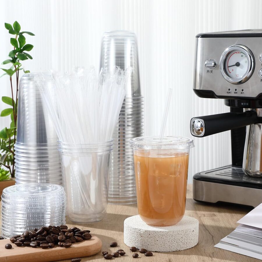 100 Sets Clear Plastic Cups with Lids and Straws, Disposable Iced Coffee Cups Clear Drinking Cups for Cold Drinks, Juice, Smoothie,  Cup for Coffee Shops, Party, Christmas(16 oz) - Image 2