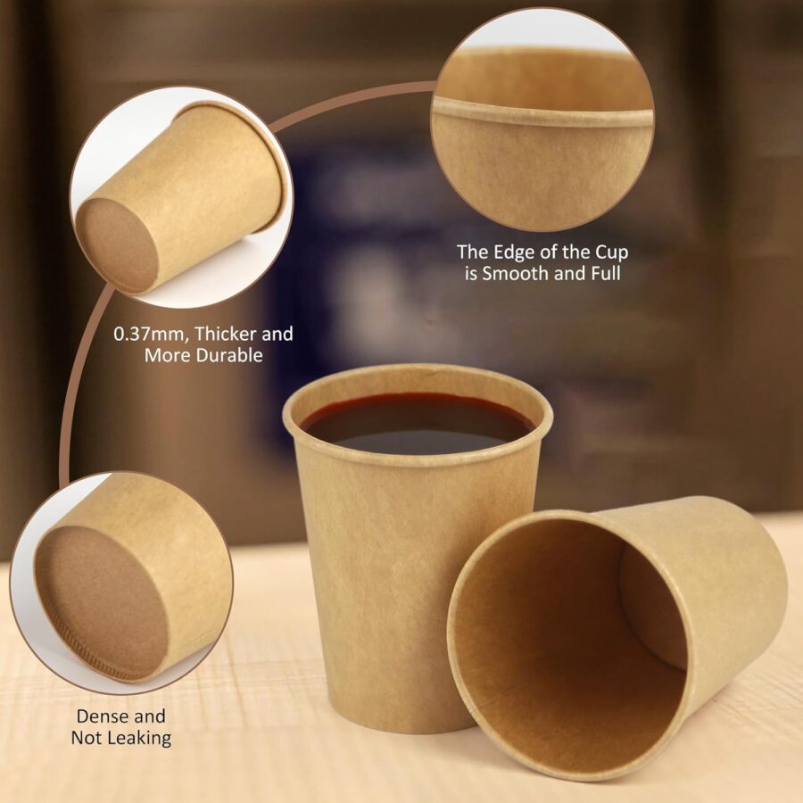 Paper Cups, 100 Pack 8 Oz Kraft Disposable Cups, Paper Coffee Cups 8 Oz, Hot Cups Water Cups for Home Office Outdoor - Image 2