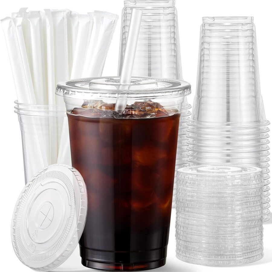 16 oz Plastic Cups with Lids and Straws, 50 Pack, Disposable Iced Coffee Cups with Lids, Clear Cups with Lids for Cold Drinks, Iced Tea, Milkshakes, Smoothies - Durable &  Free