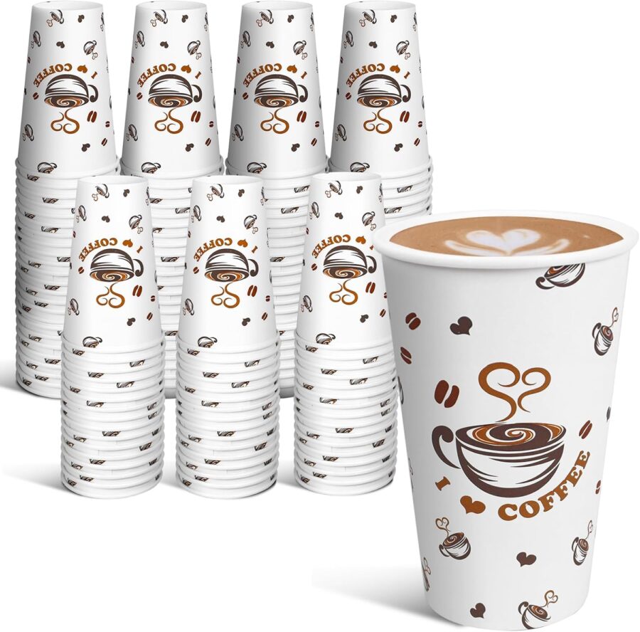 180 Count 16 oz Disposable Coffee Cups | Thickened Leak-Proof Paper Cups | Perfect for Hot Beverages, Coffee Bars, Parties, Cafes, Office and Daily Use