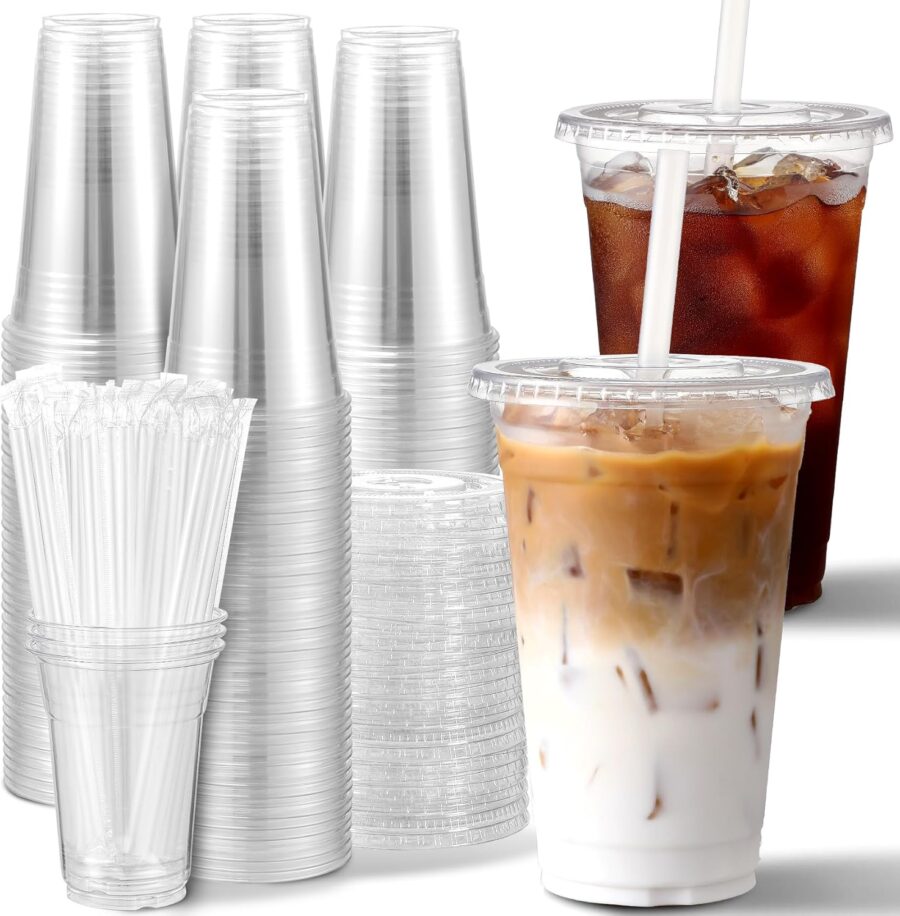 100 Pack, 16 Oz Plastic Cups With Lids and Straws, Iced Coffee Cups With Lids Disposable Clear Cups With Lids - for Iced Coffee, Smoothie, Milkshake and Cold Drinks