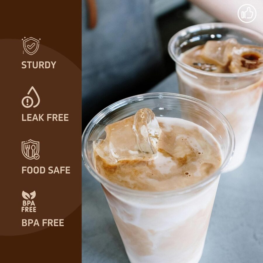 16 oz. - 100 Pack Clear Plastic Cups With Lids, Disposable Iced Coffee Cups with Flat Lids, Crystal Smoothie Cup for Party, Lemonade Stand, Cold Drinks, Juice, Milkshake - Image 2