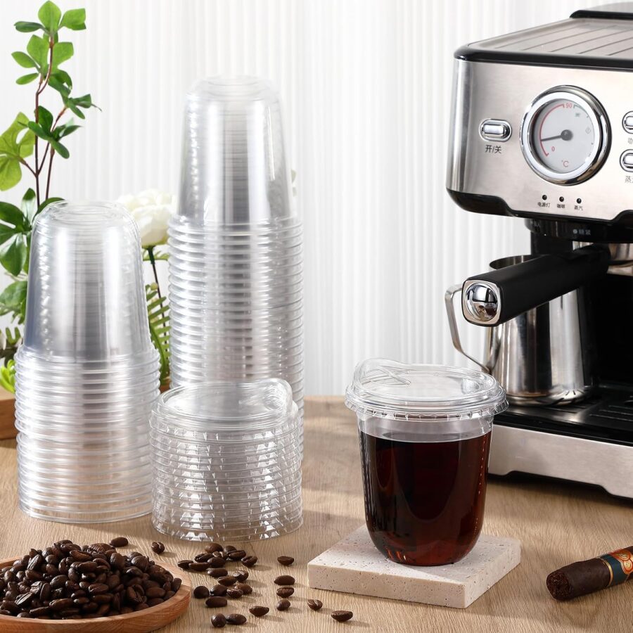 Clear Plastic Cups with Strawless Sip Lids Disposable Round Bottom Togo Cups for Coffee Smoothie Cold Beverage Coffee Shops and Party Catering(12 oz,100 Pcs) - Image 2