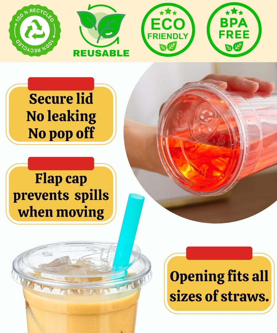 20 oz Clear Plastic Cups with Sip-Lids, 25 Sets Disposable Plastic Iced Coffee Cups with Strawless Lids, To Go Cup for Smoothie, Milkshake, Cold Drinks - Image 2