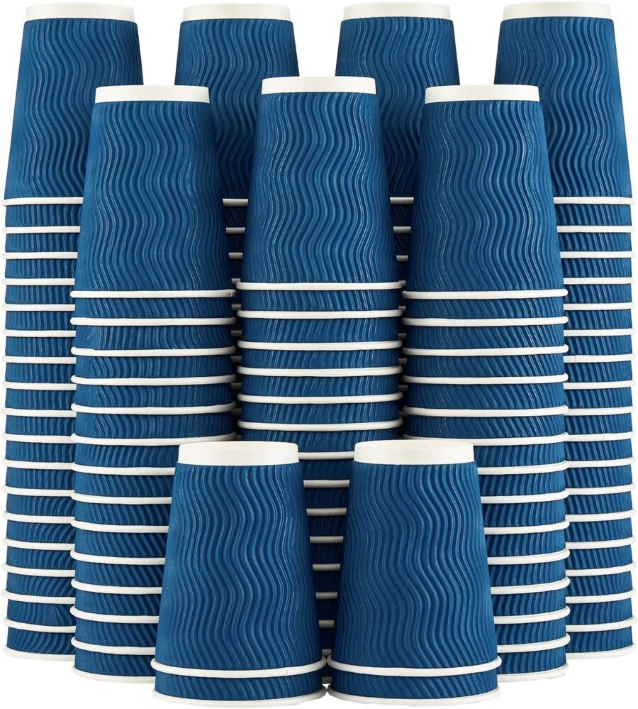 Coffee Cups 12 oz - 120 Pack, 12 oz Disposable Paper Coffee Cups Insulated, Corrugated Kraft Ripple Wall Cup for Hot Beverage or Cold Drinks (Navy)